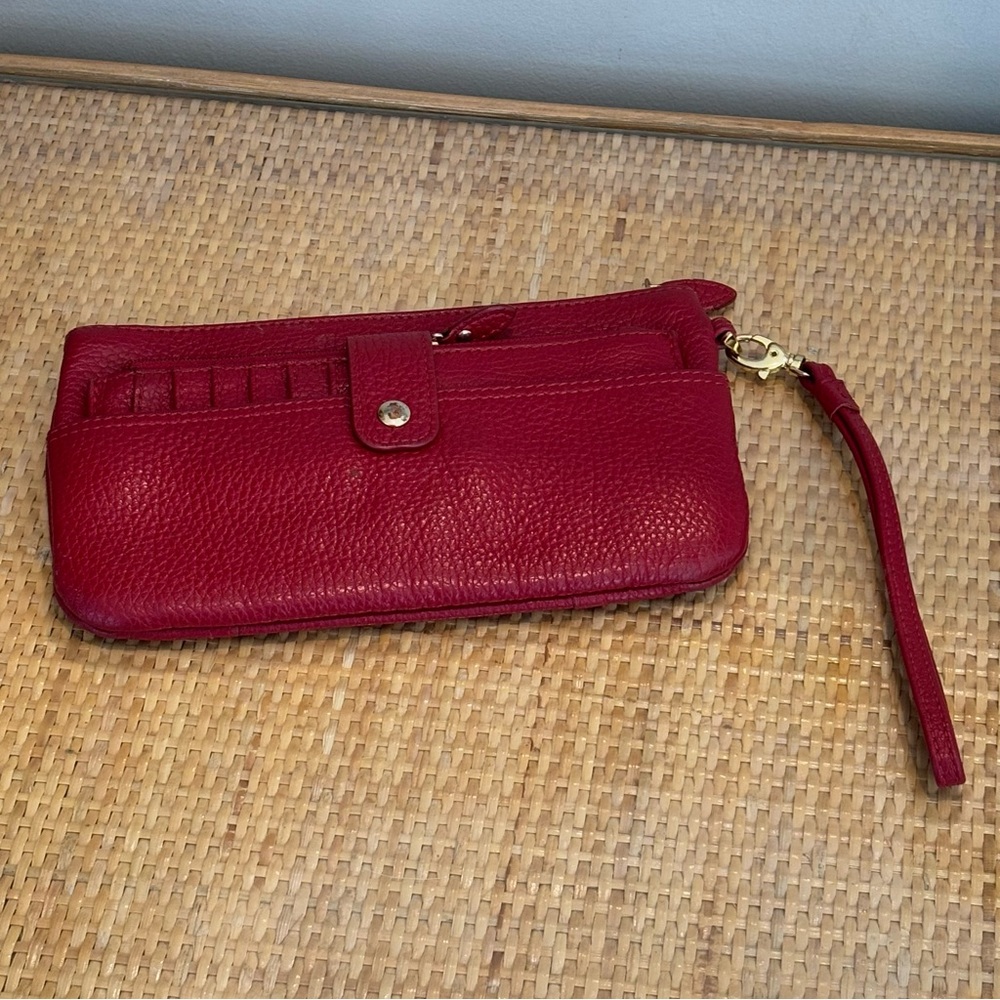 LODIS WALLET WRISTLET CLUTCH PHONE POUCH RED PEBBLED LEATHER as NEW!